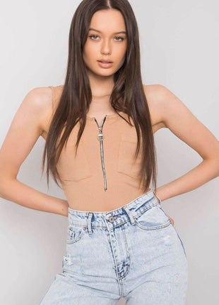 Sleeveless T-Shirt with Zipper Front & Decorative Pockets - MimiStylez