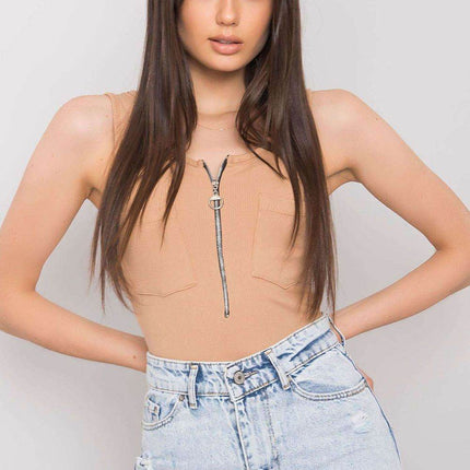 Sleeveless T-Shirt with Zipper Front & Decorative Pockets - MimiStylez