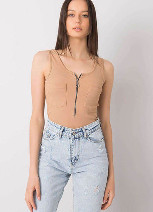 Sleeveless T-Shirt with Zipper Front & Decorative Pockets - MimiStylez