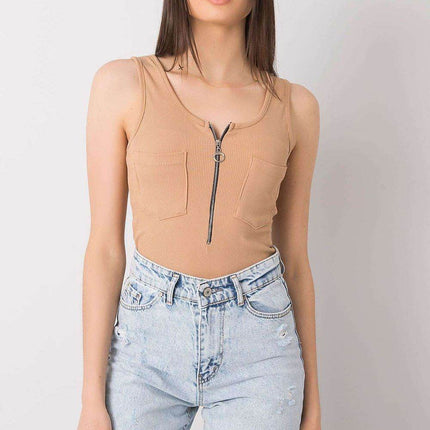 Sleeveless T-Shirt with Zipper Front & Decorative Pockets - MimiStylez