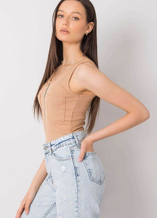 Sleeveless T-Shirt with Zipper Front & Decorative Pockets - MimiStylez