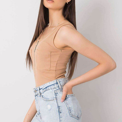 Sleeveless T-Shirt with Zipper Front & Decorative Pockets - MimiStylez