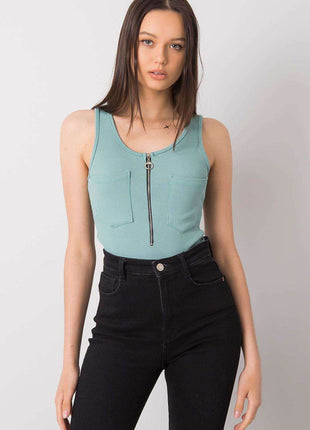 Sleeveless T-Shirt with Zipper Front & Decorative Pockets - MimiStylez