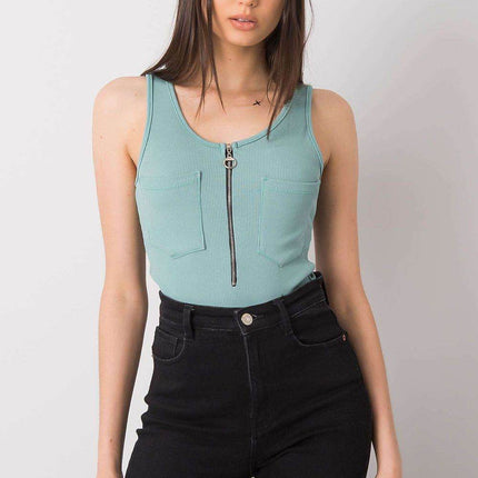 Sleeveless T-Shirt with Zipper Front & Decorative Pockets - MimiStylez