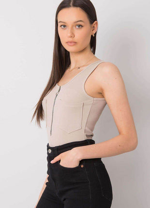 Sleeveless T-Shirt with Zipper Front & Decorative Pockets - MimiStylez