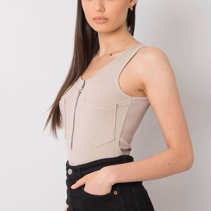 Sleeveless T-Shirt with Zipper Front & Decorative Pockets - MimiStylez