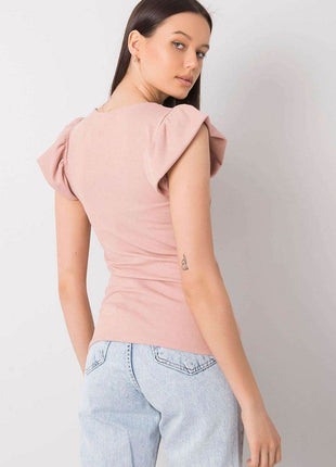 Ribbed Blouse with Frill Sleeves & Decorative Tie Neckline - MimiStylez