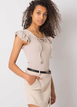 Ribbed Blouse with Frill Sleeves & Decorative Tie Neckline - MimiStylez