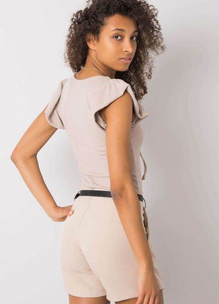 Ribbed Blouse with Frill Sleeves & Decorative Tie Neckline - MimiStylez