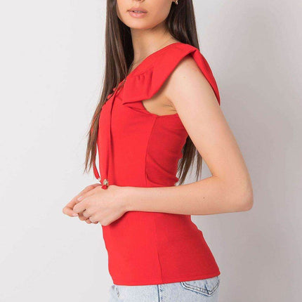 Ribbed Blouse with Frill Sleeves & Decorative Tie Neckline - MimiStylez
