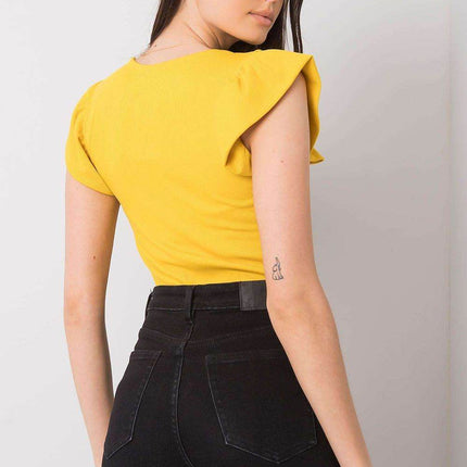 Ribbed Blouse with Frill Sleeves & Decorative Tie Neckline - MimiStylez