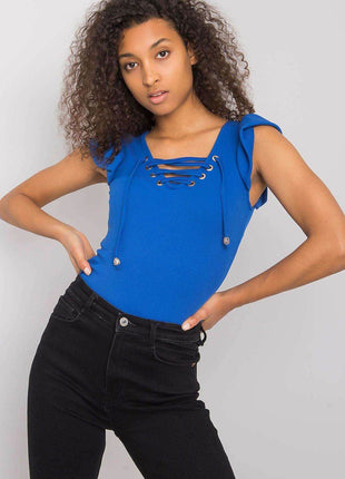 Ribbed Blouse with Frill Sleeves & Decorative Tie Neckline - MimiStylez