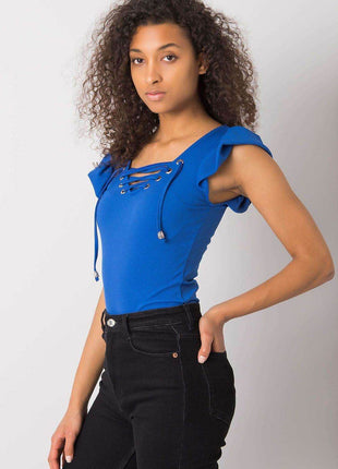 Ribbed Blouse with Frill Sleeves & Decorative Tie Neckline - MimiStylez