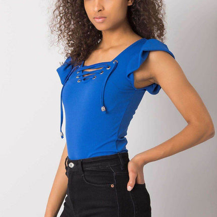 Ribbed Blouse with Frill Sleeves & Decorative Tie Neckline - MimiStylez