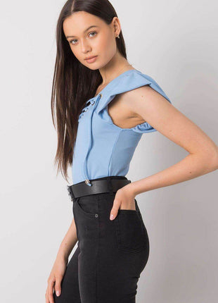 Ribbed Blouse with Frill Sleeves & Decorative Tie Neckline - MimiStylez