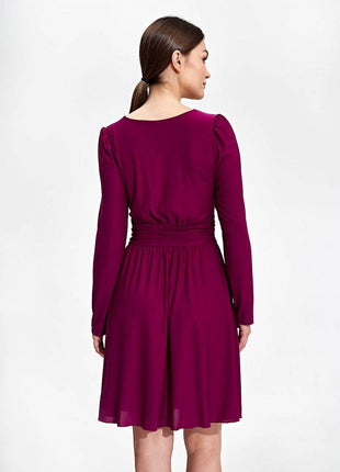 Flared Knee-Length Dress with Sweetheart Neckline & Draped Button Belt - MimiStylez