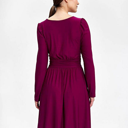 Flared Knee-Length Dress with Sweetheart Neckline & Draped Button Belt - MimiStylez