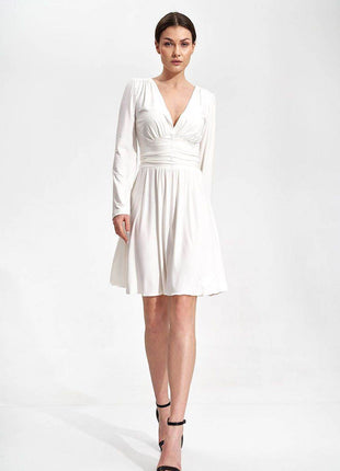 Flared Knee-Length Dress with Sweetheart Neckline & Draped Button Belt - MimiStylez