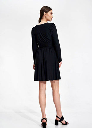 Flared Knee-Length Dress with Sweetheart Neckline & Draped Button Belt - MimiStylez