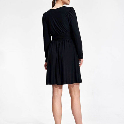 Flared Knee-Length Dress with Sweetheart Neckline & Draped Button Belt - MimiStylez