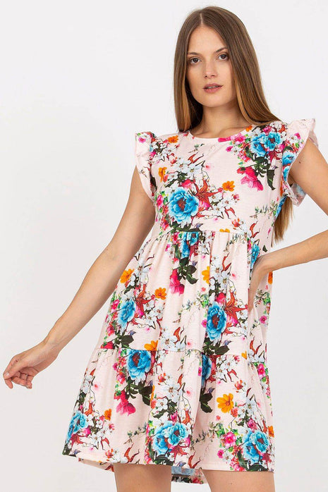 Floral Frill Sleeve Summer Cotton Dress with Flared Ruffle Hem - MimiStylez