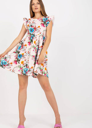 Floral Frill Sleeve Summer Cotton Dress with Flared Ruffle Hem - MimiStylez