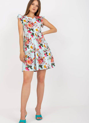 Floral Summer Cotton Dress with Frilled Short Sleeves and Flared Hem - MimiStylez