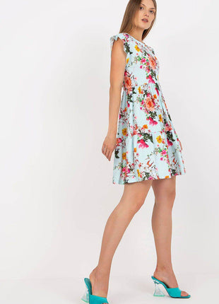 Floral Summer Cotton Dress with Frilled Short Sleeves and Flared Hem - MimiStylez