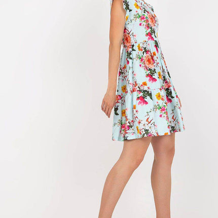 Floral Summer Cotton Dress with Frilled Short Sleeves and Flared Hem - MimiStylez