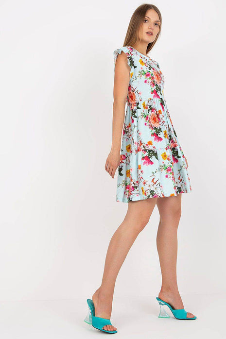 Floral Summer Cotton Dress with Frilled Short Sleeves and Flared Hem - MimiStylez