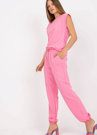 Women’s Cotton Co-Ord Set Summer Set – Classic Blouse with Neck Fastening & Long Elastic Waistband Pants with Side Pockets - MimiStylez