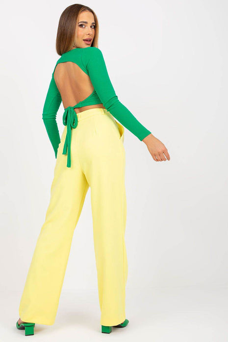 Women’s Wide-Leg Fabric Pants with Zipper & Hook-and-Loop Closure, Side Slip Pockets - MimiStylez