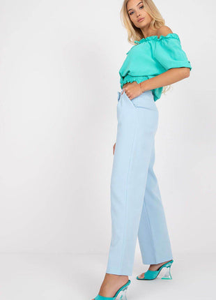 Women’s Wide-Leg Fabric Pants with Zipper & Hook-and-Loop Closure, Side Slip Pockets - MimiStylez