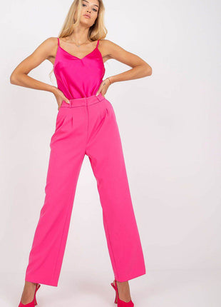 Women’s Wide-Leg Fabric Pants with Zipper & Hook-and-Loop Closure, Side Slip Pockets - MimiStylez