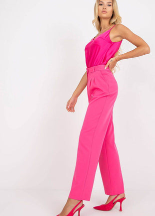 Women’s Wide-Leg Fabric Pants with Zipper & Hook-and-Loop Closure, Side Slip Pockets - MimiStylez