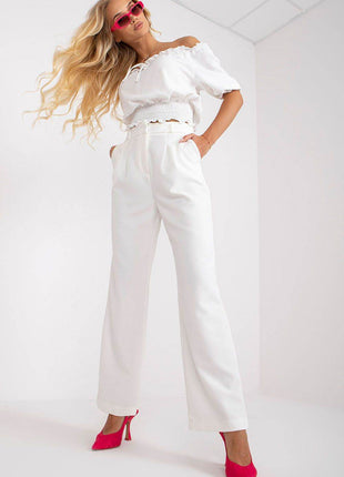 Women’s Wide-Leg Fabric Pants with Zipper & Hook-and-Loop Closure, Side Slip Pockets - MimiStylez