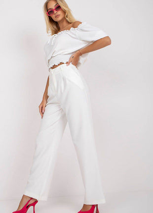 Women’s Wide-Leg Fabric Pants with Zipper & Hook-and-Loop Closure, Side Slip Pockets - MimiStylez