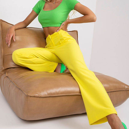 Women’s Wide-Leg Fabric Pants with Zipper & Hook-and-Loop Closure, Side Slip Pockets - MimiStylez