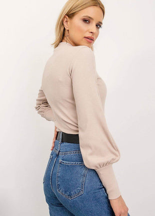 Ribbed Long Sleeve Blouse with Wide Cuffs - MimiStylez