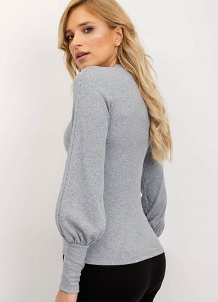 Ribbed Long Sleeve Blouse with Wide Cuffs - MimiStylez