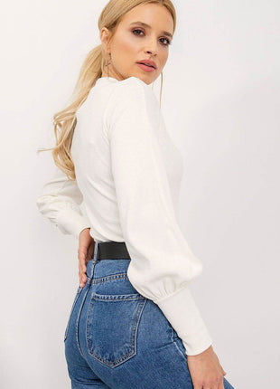 Ribbed Long Sleeve Blouse with Wide Cuffs - MimiStylez