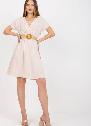 Envelope Cotton Front Dress with Short Sleeves and Braided Belt - MimiStylez
