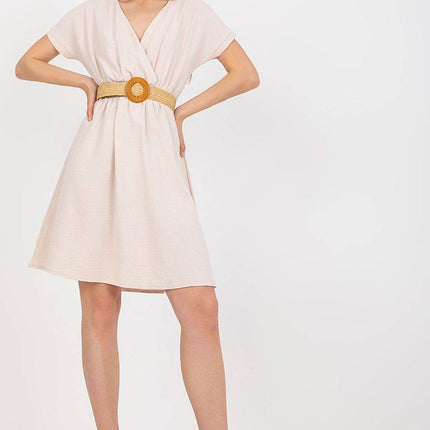 Envelope Cotton Front Dress with Short Sleeves and Braided Belt - MimiStylez