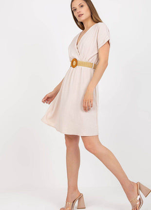Envelope Cotton Front Dress with Short Sleeves and Braided Belt - MimiStylez