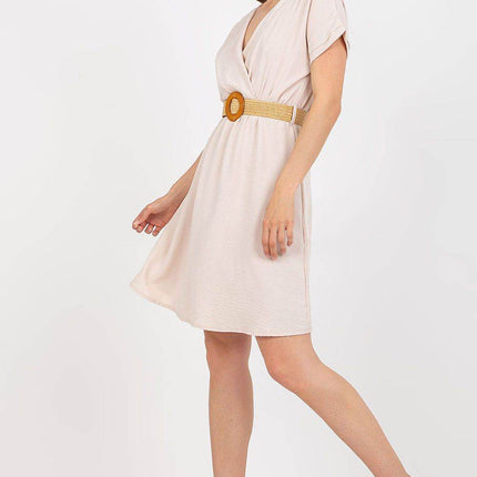 Envelope Cotton Front Dress with Short Sleeves and Braided Belt - MimiStylez