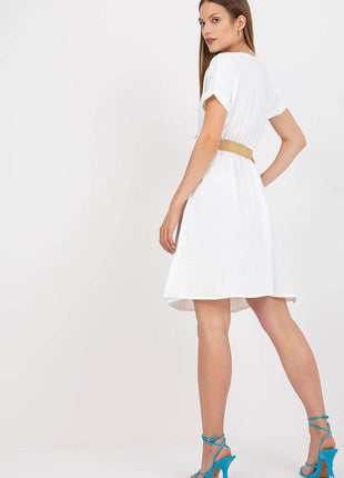 Envelope Cotton Front Dress with Short Sleeves and Braided Belt - MimiStylez