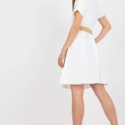 Envelope Cotton Front Dress with Short Sleeves and Braided Belt - MimiStylez