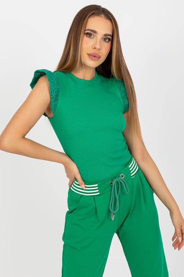 Simple Cut Cotton Blouse with Frill Short Sleeves - MimiStylez