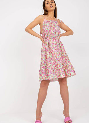 Colorful Patterned Summer Dress with Tie Straps and Waist - MimiStylez