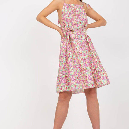 Colorful Patterned Summer Dress with Tie Straps and Waist - MimiStylez
